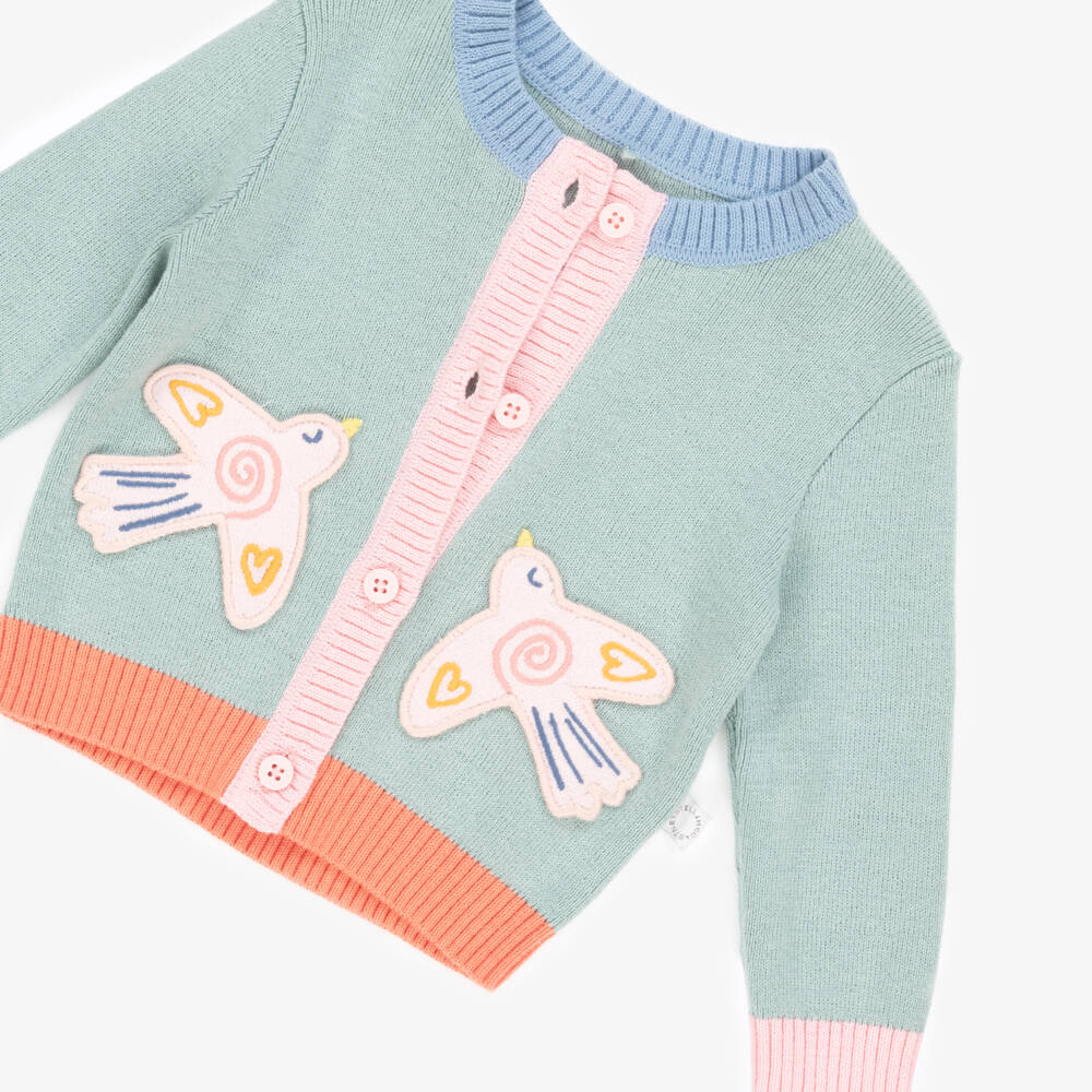 Stella McCartney Kids-Кардиган зеленый вязаный с птицами для девочек | Childrensalon