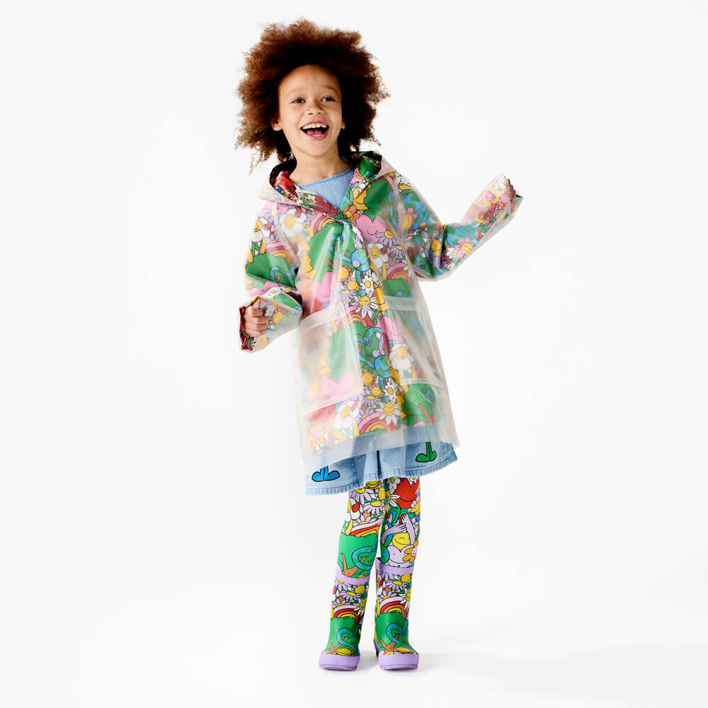 Stella McCartney Kids-Girls Green Planet Earth & Friends Raincoat | Childrensalon