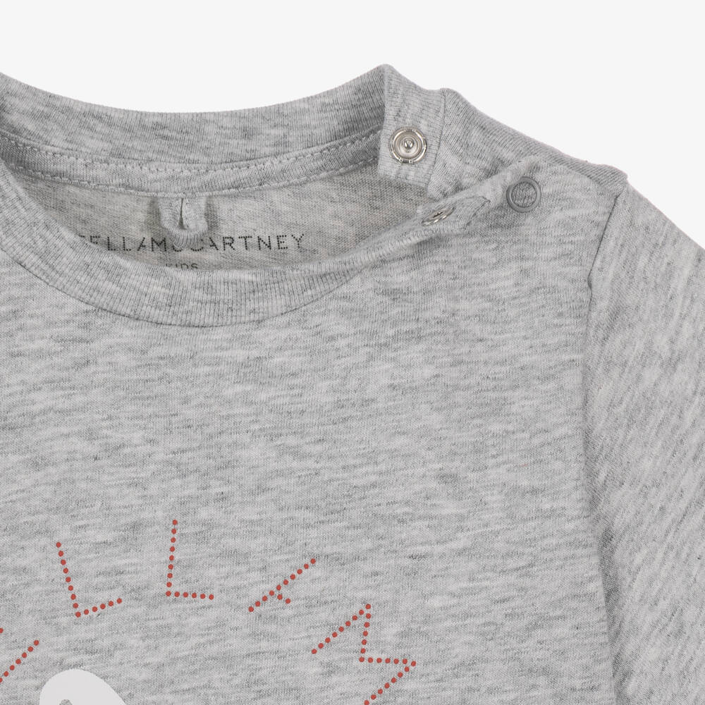 Stella McCartney Kids-Girls Grey Cotton Dove Logo T-Shirt | Childrensalon