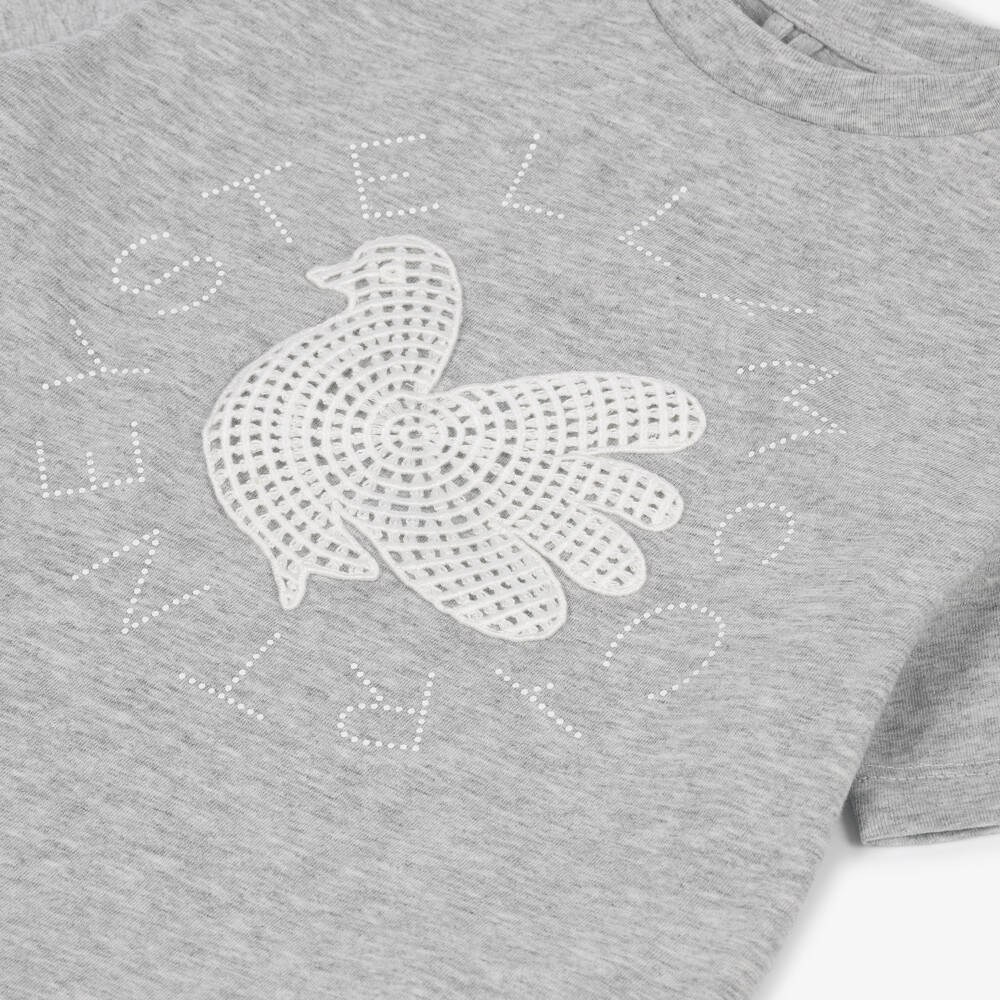 Stella McCartney Kids-Girls Grey Cotton Dove T-Shirt | Childrensalon