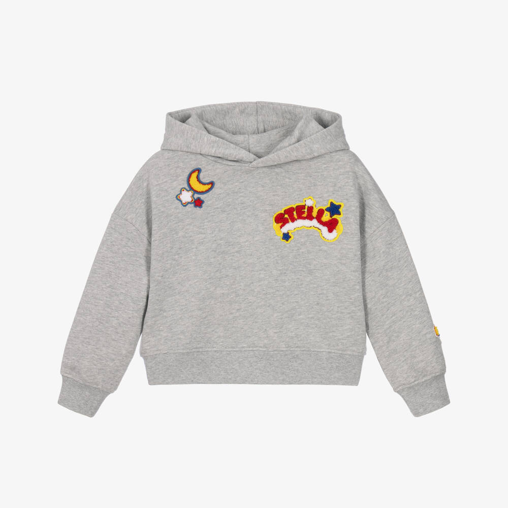 Stella McCartney Kids-Girls Grey Cotton Hoodie with Fun Patches  | Childrensalon
