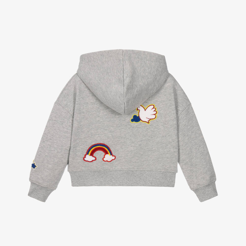Stella McCartney Kids-Girls Grey Cotton Hoodie with Fun Patches | Childrensalon