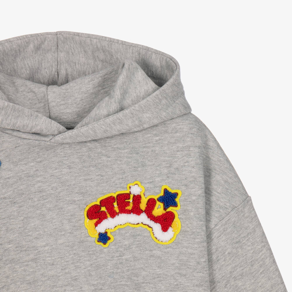 Stella McCartney Kids-Girls Grey Cotton Hoodie with Fun Patches | Childrensalon