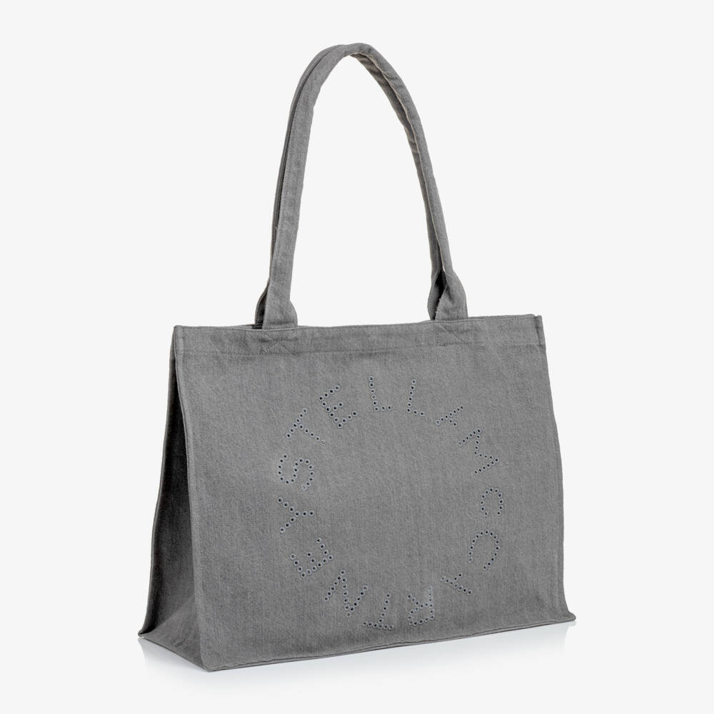 Stella McCartney Kids-Girls Grey Cotton Twill Tote Bag (40cm) | Childrensalon