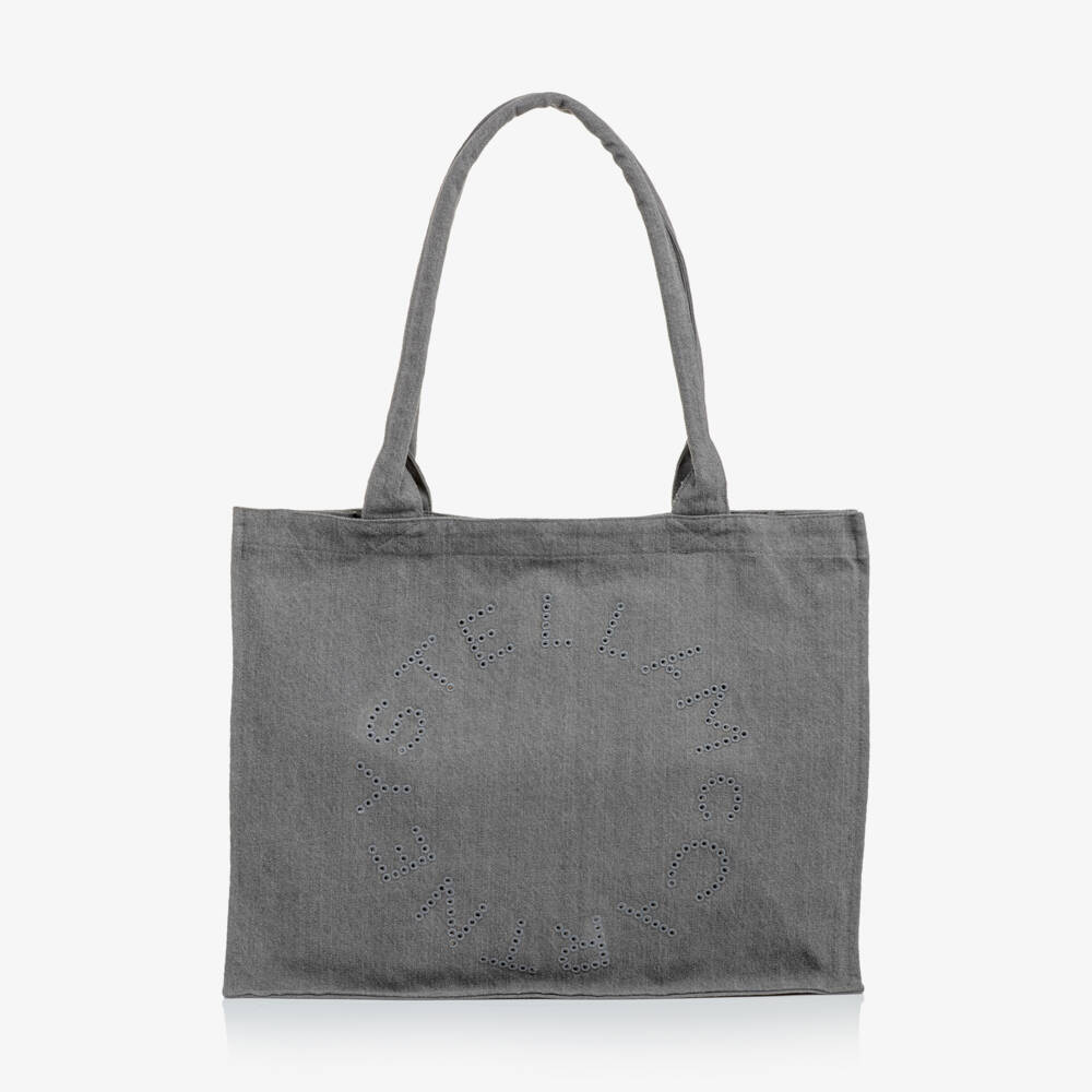 Stella McCartney Kids-Girls Grey Cotton Twill Tote Bag (40cm) | Childrensalon