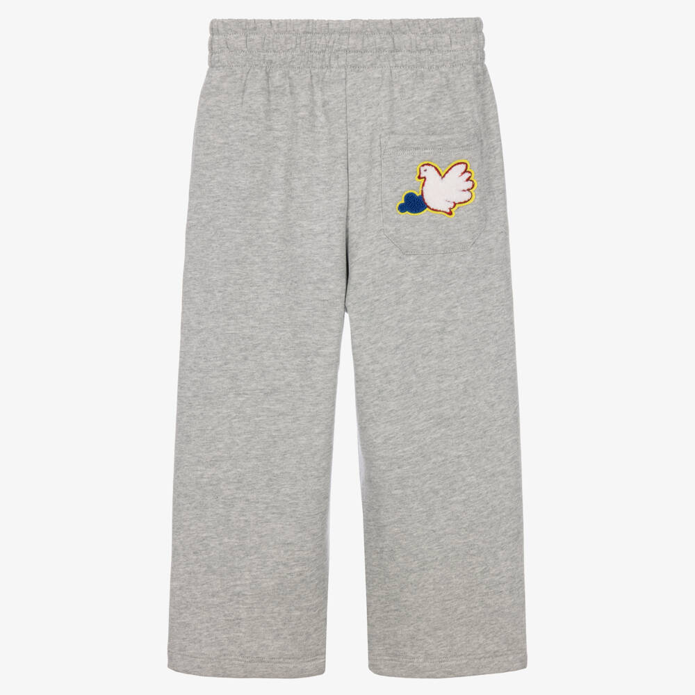 Stella McCartney Kids-Girls Grey Cotton Wide Leg Joggers with Fun Patches | Childrensalon