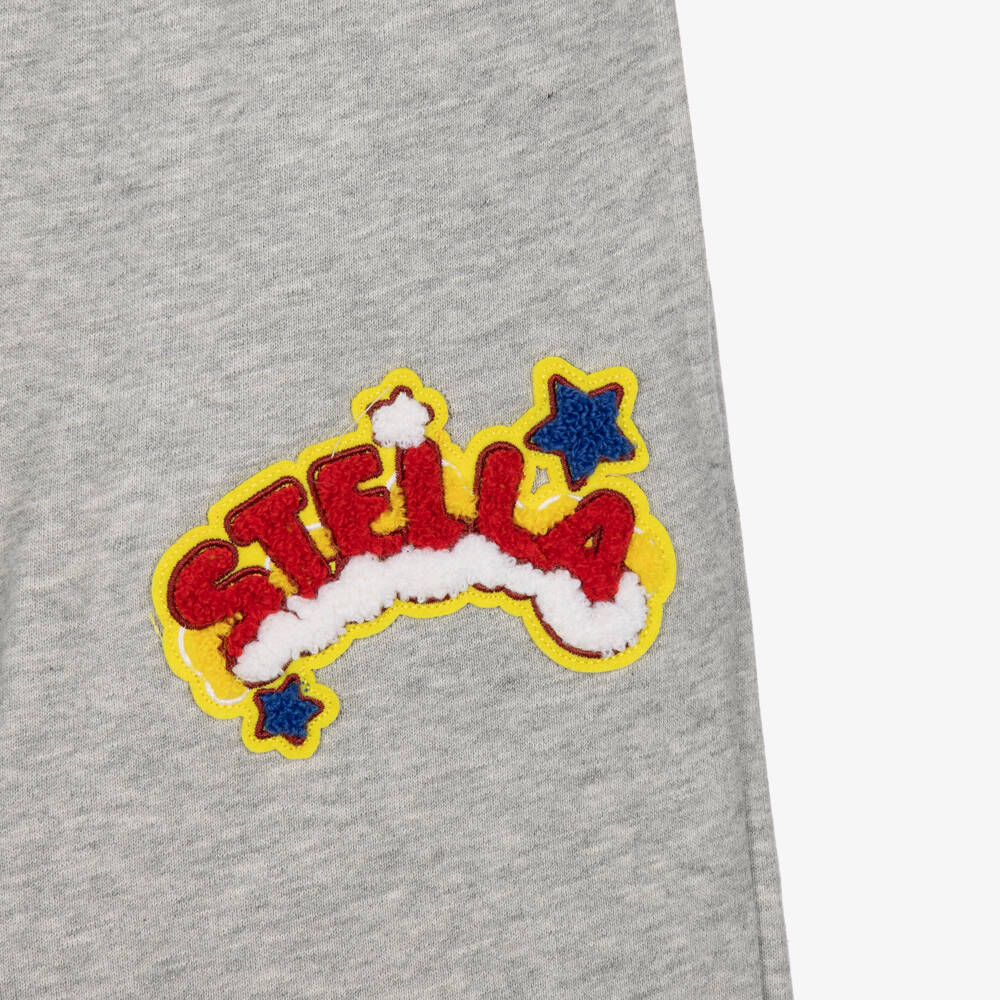 Stella McCartney Kids-Girls Grey Cotton Wide Leg Joggers with Fun Patches | Childrensalon