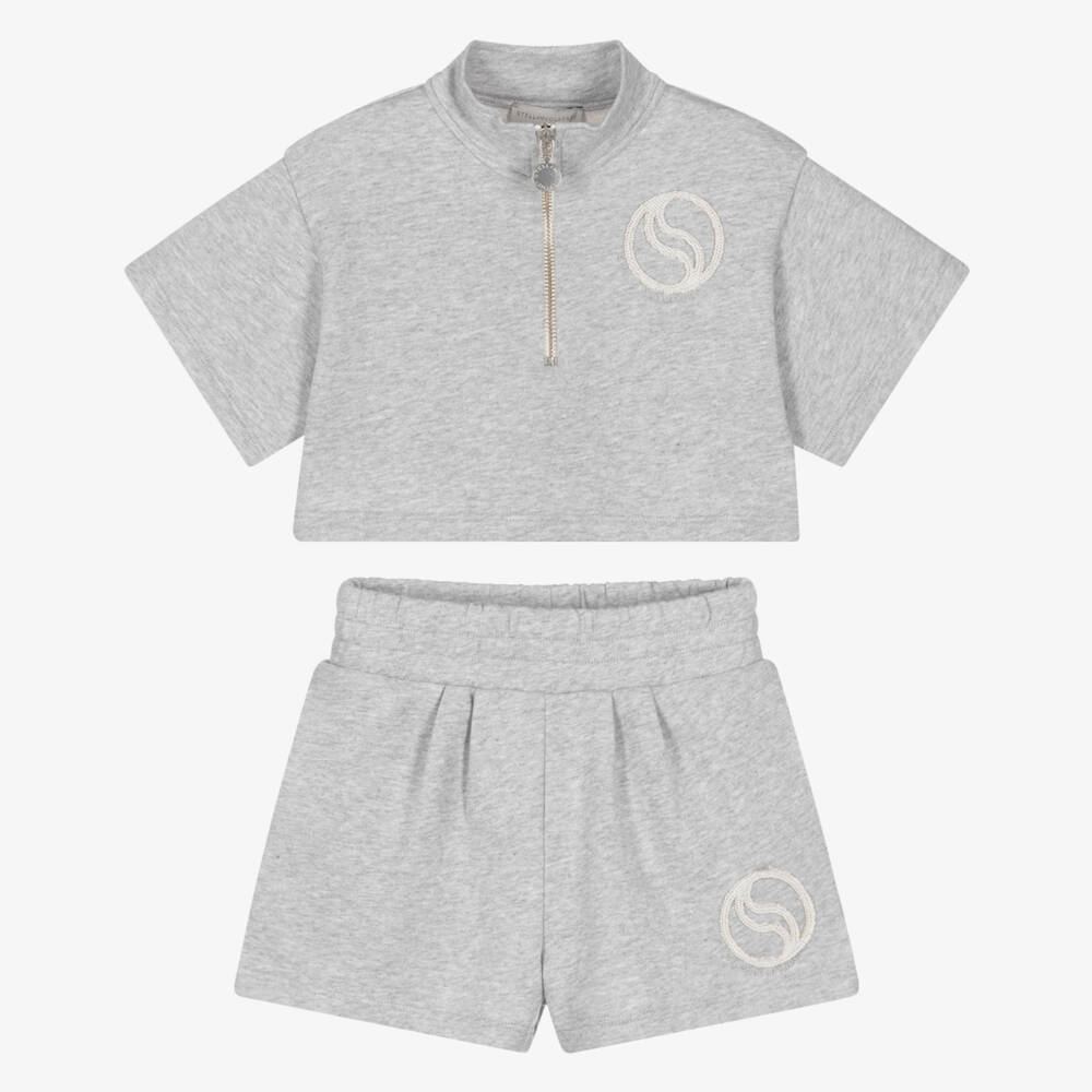 Stella McCartney Kids-Girls Grey Marl Cotton Jersey Shorts Set | Childrensalon