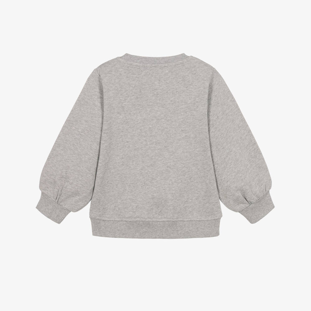 Stella McCartney Kids-Girls Grey Marl Cotton Logo Sweatshirt | Childrensalon