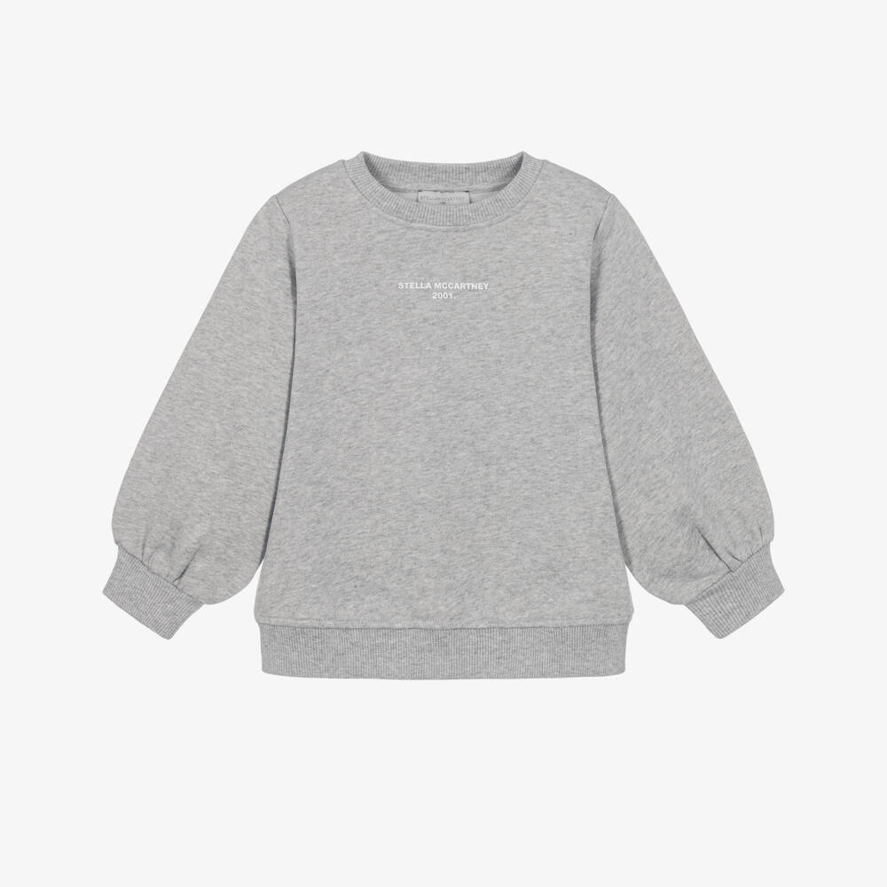 Stella McCartney Kids-Girls Grey Marl Cotton Logo Sweatshirt  | Childrensalon