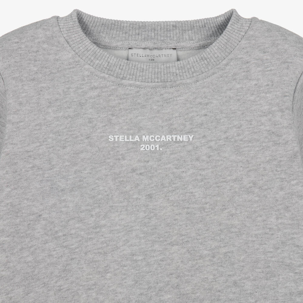 Stella McCartney Kids-Girls Grey Marl Cotton Logo Sweatshirt | Childrensalon