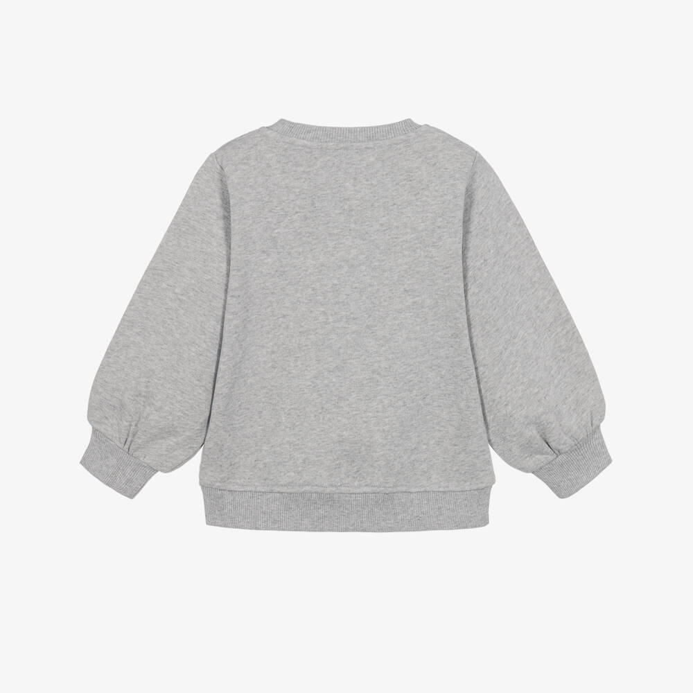 Stella McCartney Kids-Girls Grey Marl Cotton Logo Sweatshirt | Childrensalon