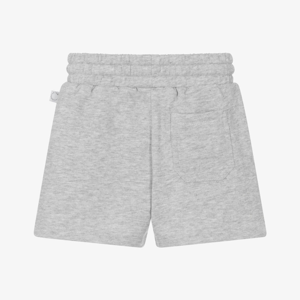 Stella McCartney Kids-Girls Grey Marl Cotton Shorts with Rugby Ball Patch | Childrensalon