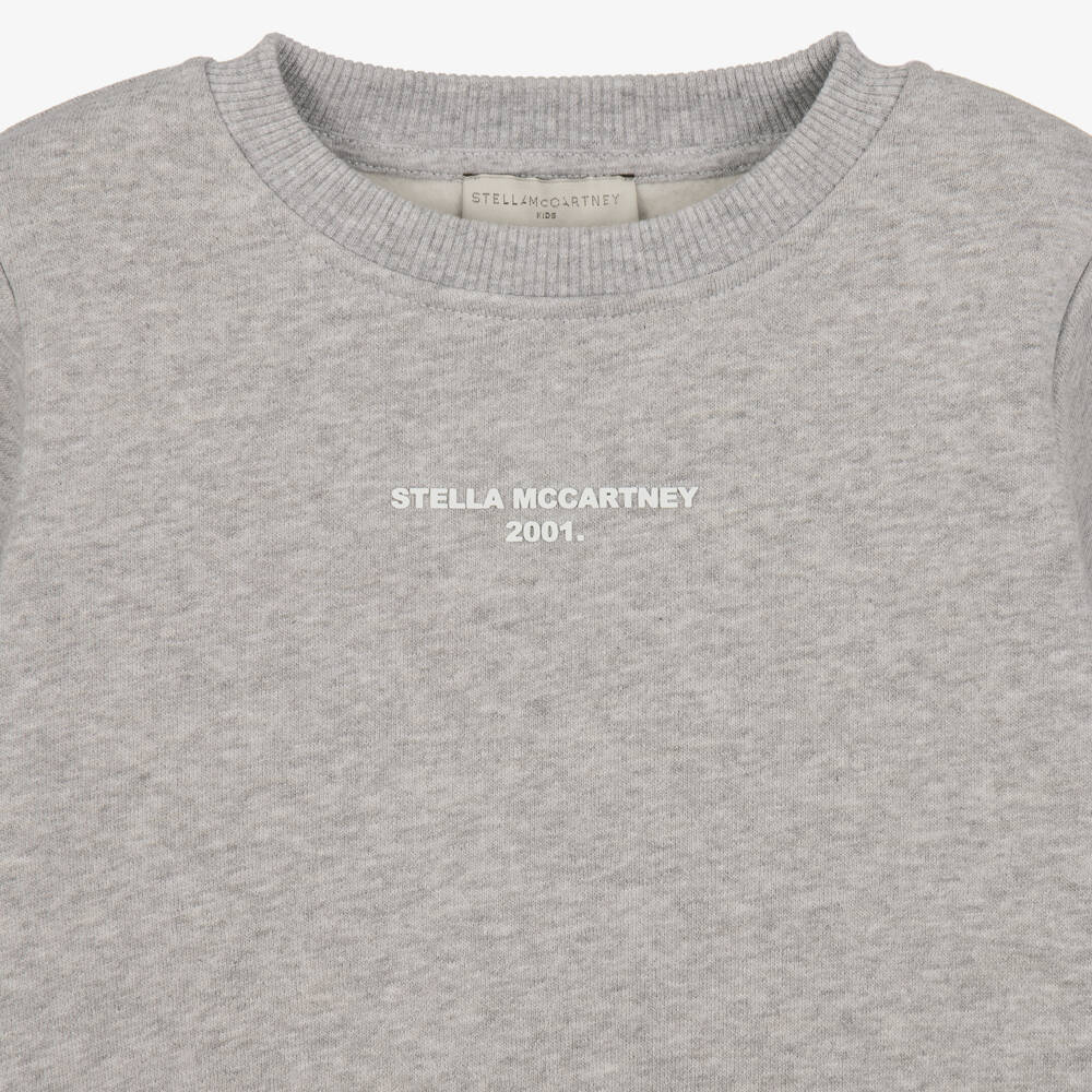 Stella McCartney Kids-Girls Grey Marl Cotton Sweatshirt with Logo | Childrensalon