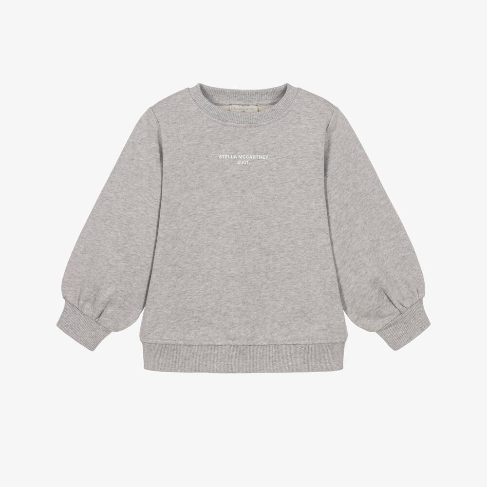 Stella McCartney Kids-Girls Grey Marl Cotton Sweatshirt with Logo | Childrensalon