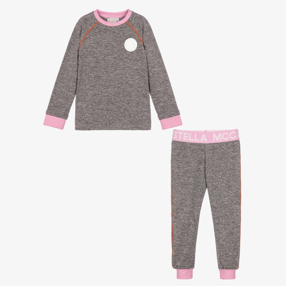 Stella McCartney Kids-Girls Grey & Pink Thermal Base Layer Set | Childrensalon