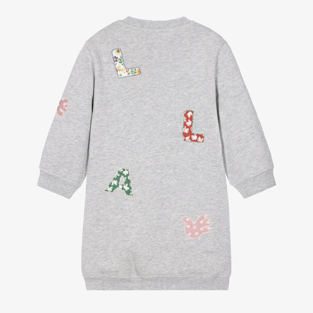 Stella McCartney Kids-Girls Grey Sweatshirt Dress with Colourful Logo Letters | Childrensalon