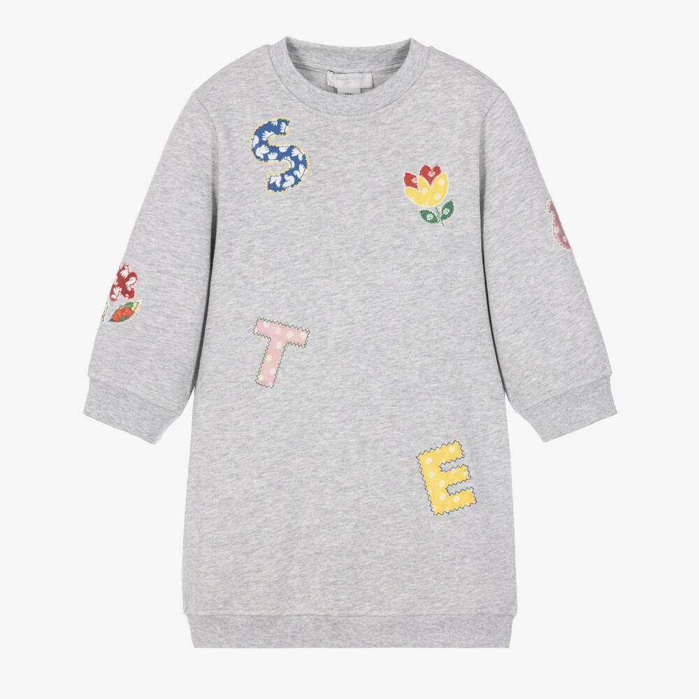 Stella McCartney Kids-Girls Grey Sweatshirt Dress with Colourful Logo Letters | Childrensalon