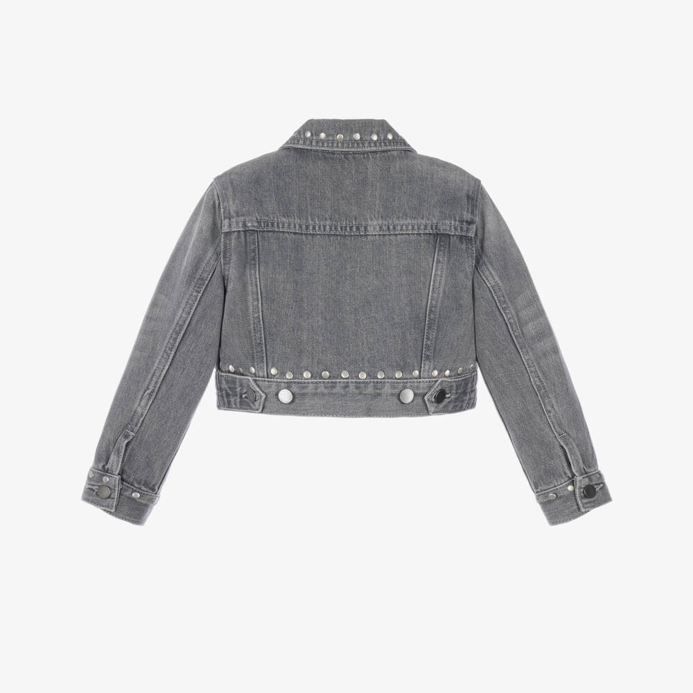 Stella McCartney Kids-Girls Grey Wash Studded Denim Jacket | Childrensalon