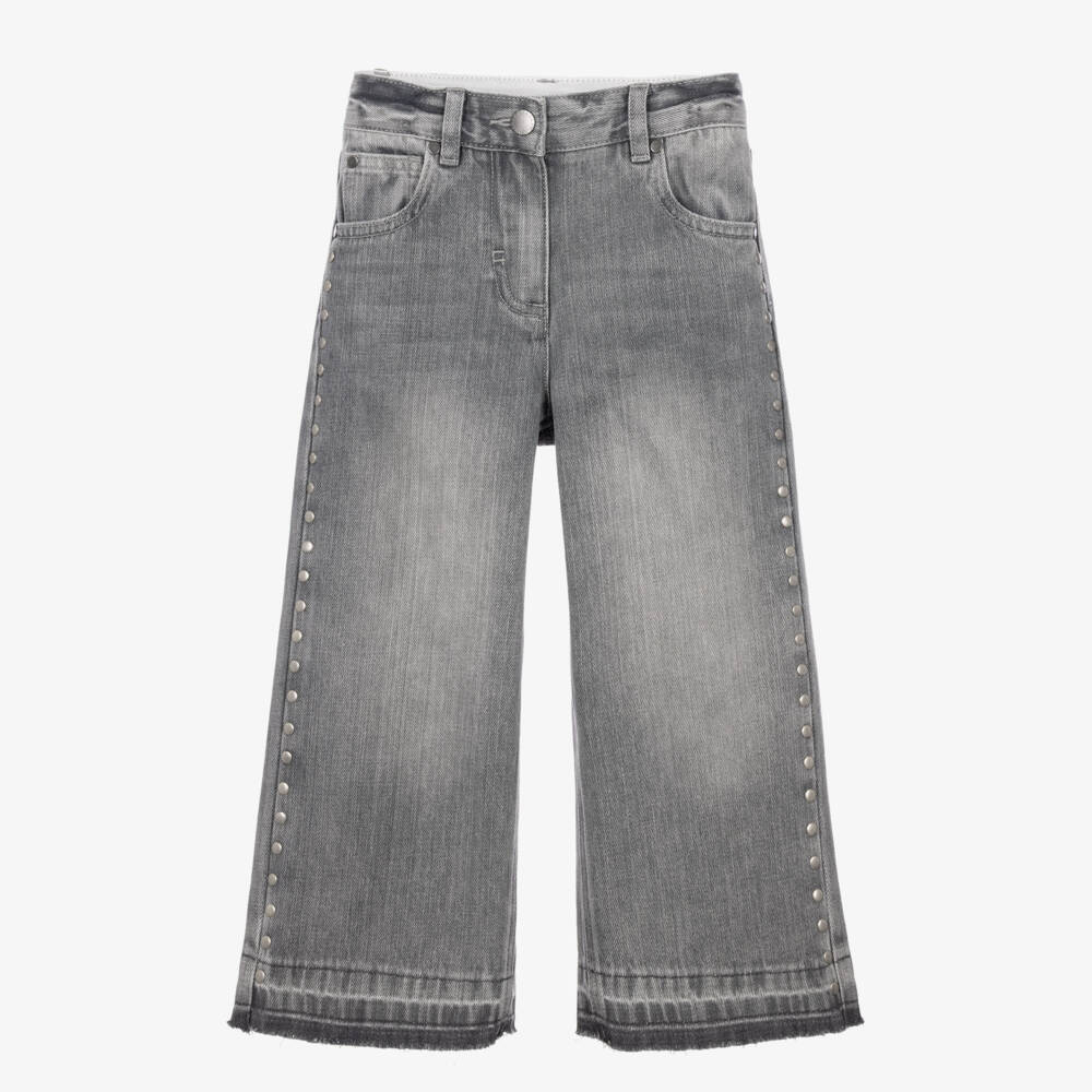 Stella McCartney Kids-Girls Grey Wash Studded Denim Jeans | Childrensalon
