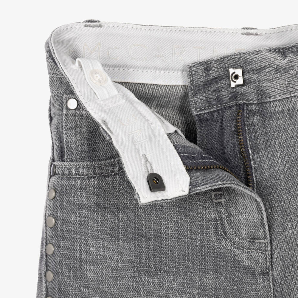 Stella McCartney Kids-Girls Grey Wash Studded Denim Jeans | Childrensalon
