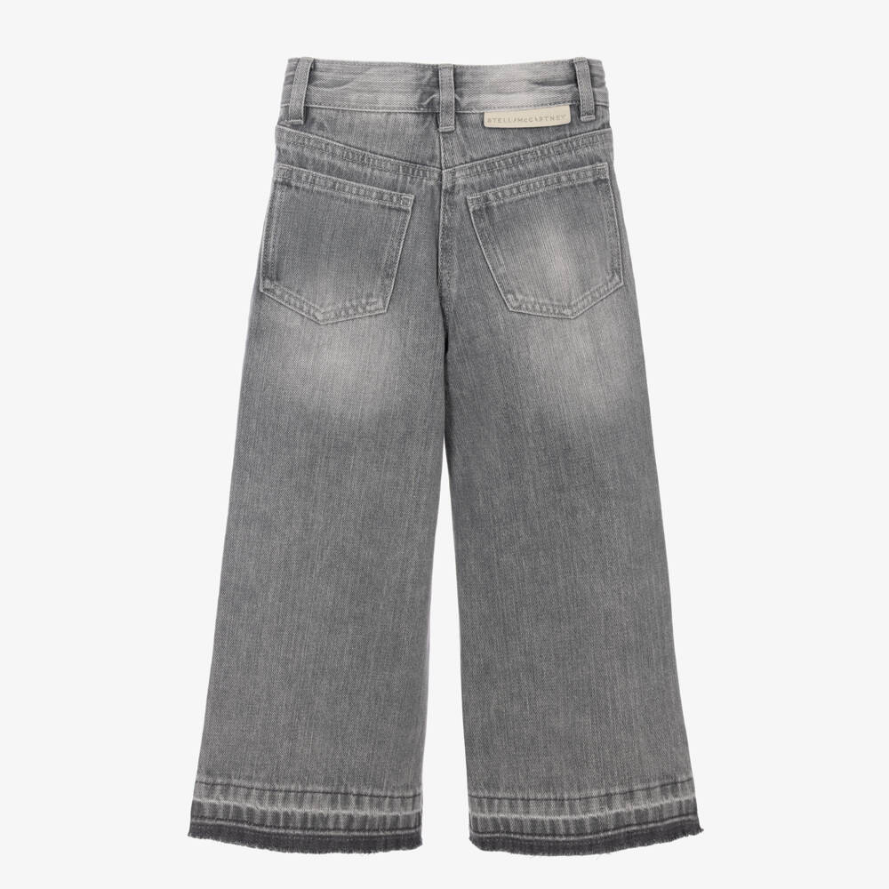 Stella McCartney Kids-Girls Grey Wash Studded Denim Jeans | Childrensalon
