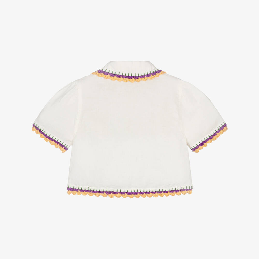 Stella McCartney Kids-Girls Ivory Blouse with Floral Embroidery & Crochet Trims | Childrensalon