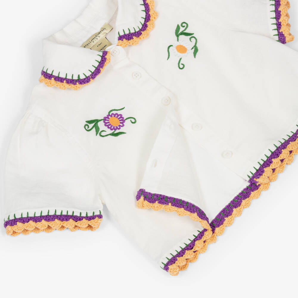 Stella McCartney Kids-Girls Ivory Blouse with Floral Embroidery & Crochet Trims | Childrensalon