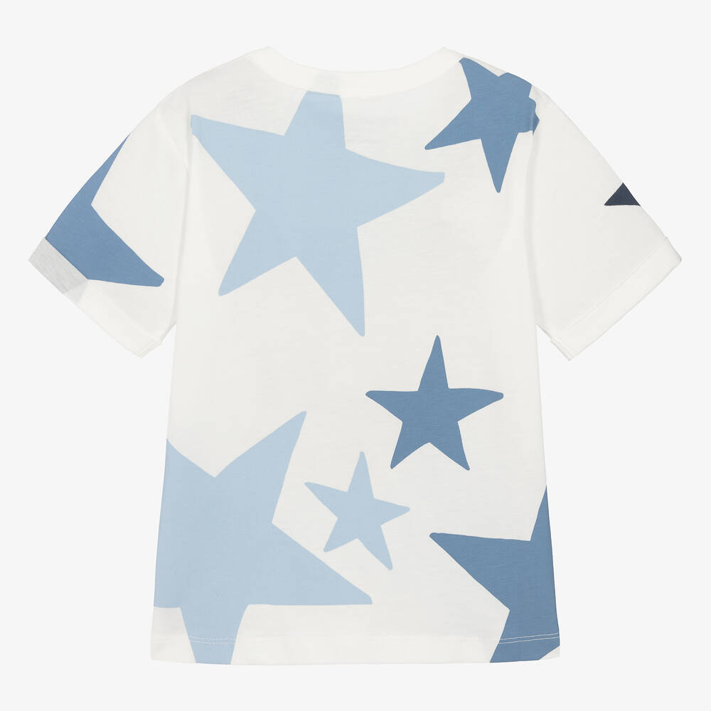 Stella McCartney Kids-Girls Ivory & Blue Star Cotton T-Shirt | Childrensalon
