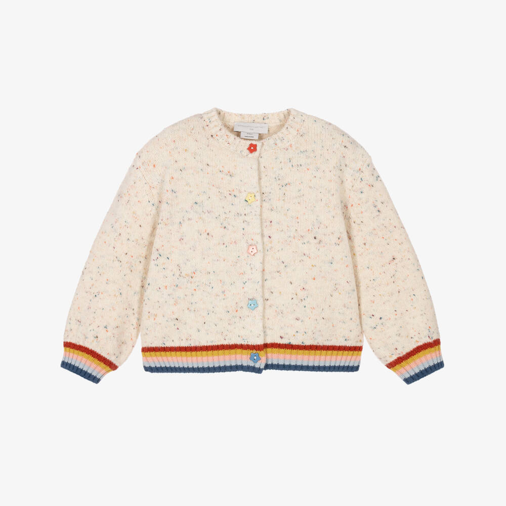 Stella McCartney Kids- Girls Ivory Cardigan with Colourful Star Buttons | Childrensalon
