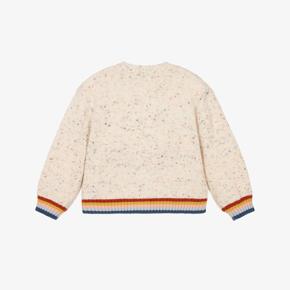 Stella McCartney Kids- Girls Ivory Cardigan with Colourful Star Buttons | Childrensalon