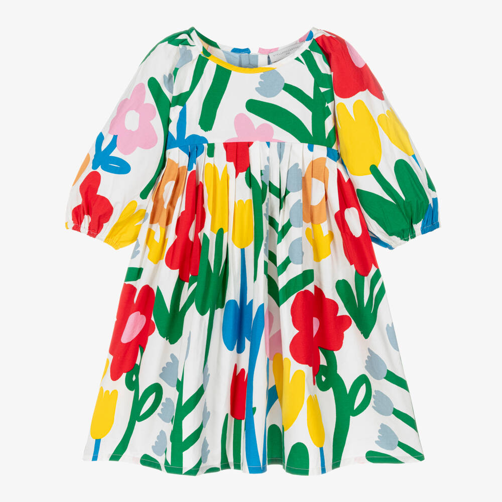 Stella McCartney Kids-Girls Ivory & Colourful Abstract Floral Cotton Dress | Childrensalon
