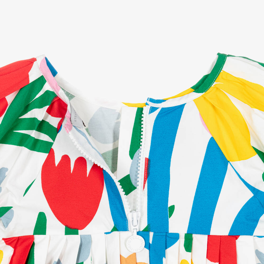 Stella McCartney Kids-Girls Ivory & Colourful Abstract Floral Cotton Dress | Childrensalon