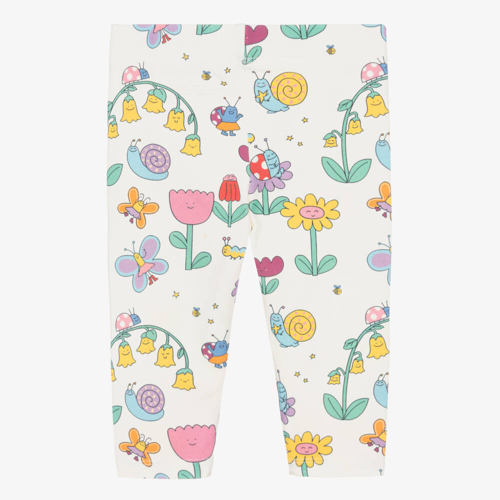 Stella McCartney Kids-Girls Ivory & Colourful Floral Print Cotton Leggings | Childrensalon
