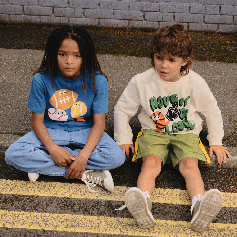 Stella McCartney Kids-Girls Ivory Cotton Baseball Graphic Sweatshirt | Childrensalon