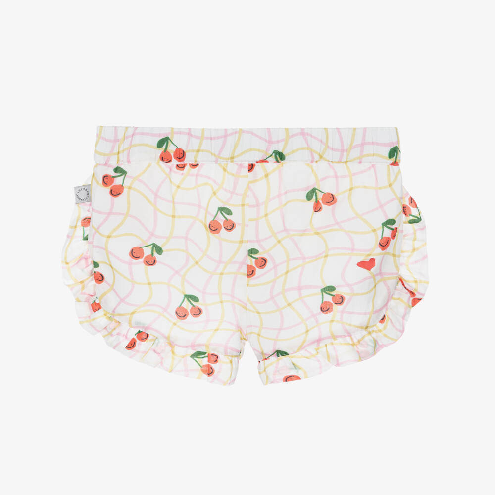 Stella McCartney Kids-Girls Ivory Cotton Cherry Print Shorts | Childrensalon