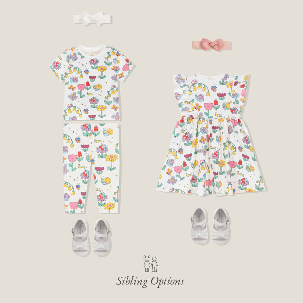 Stella McCartney Kids-Girls Ivory Cotton Jersey Floral Dress | Childrensalon