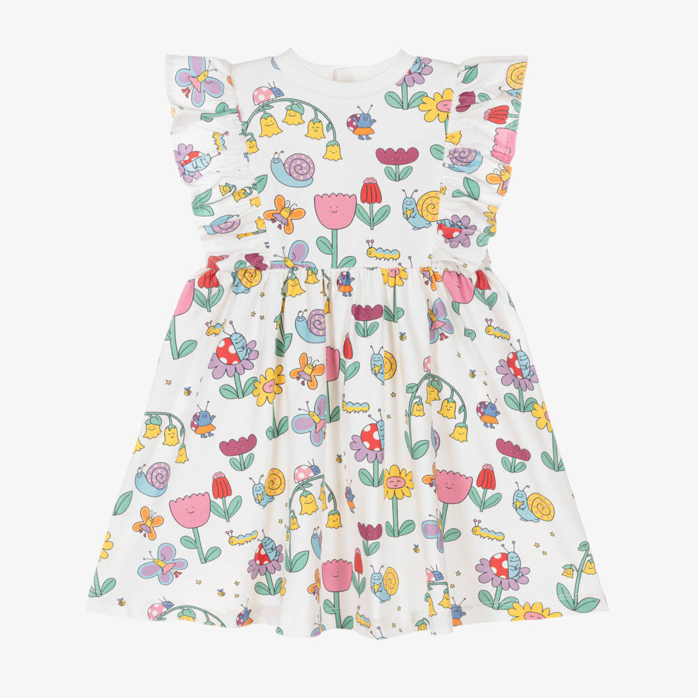 Stella McCartney Kids-Girls Ivory Cotton Jersey Floral Dress  | Childrensalon