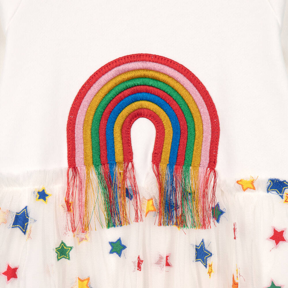 Stella McCartney Kids-Girls Ivory Cotton Jersey & Tulle Rainbow Dress | Childrensalon