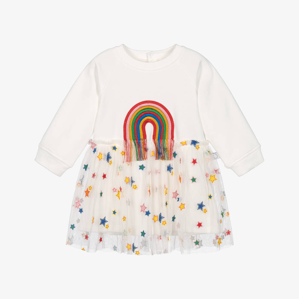 Stella McCartney Kids-Girls Ivory Cotton Jersey & Tulle Rainbow Dress | Childrensalon