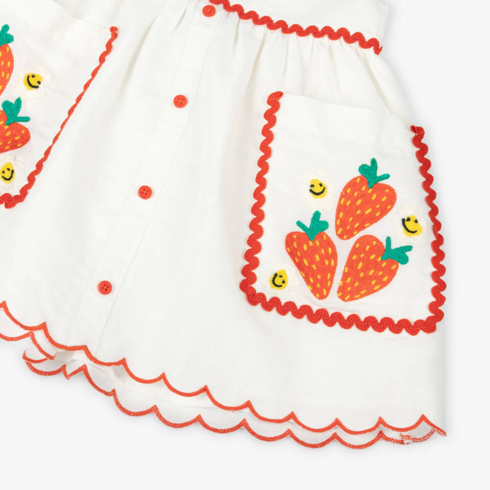 Stella McCartney Kids-Girls Ivory Cotton & Linen Strawberry Skirt | Childrensalon