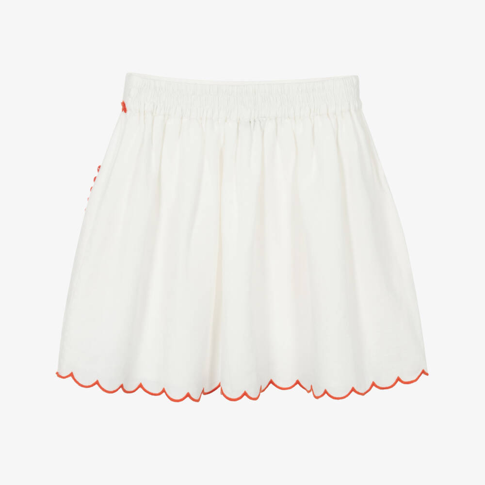 Stella McCartney Kids-Girls Ivory Cotton & Linen Strawberry Skirt | Childrensalon