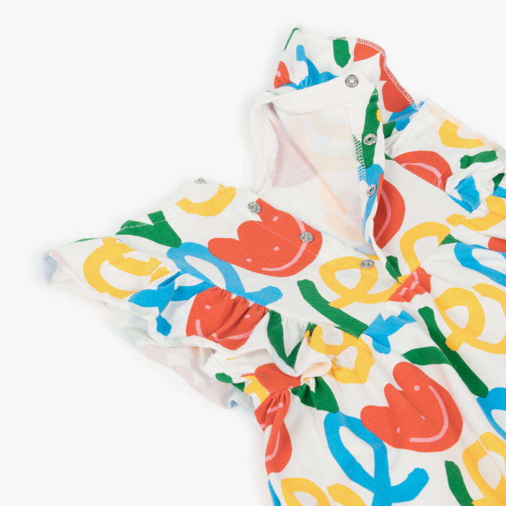 Stella McCartney Kids-Girls Ivory Cotton Ruffle Dress with Floral Print | Childrensalon