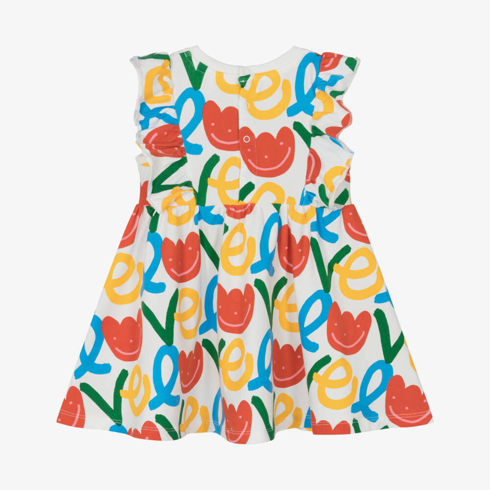 Stella McCartney Kids-Girls Ivory Cotton Ruffle Dress with Floral Print | Childrensalon