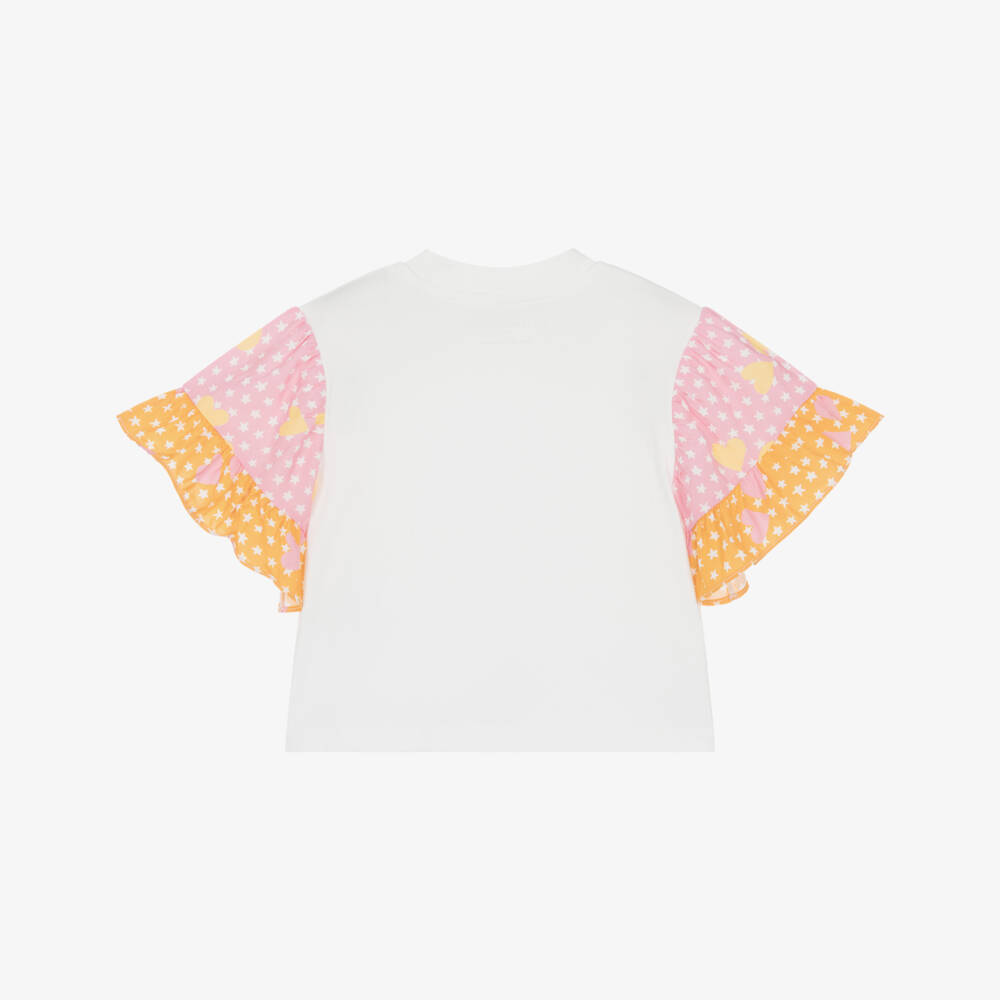 Stella McCartney Kids-Girls Ivory Cotton Ruffle Sleeve T-Shirt | Childrensalon