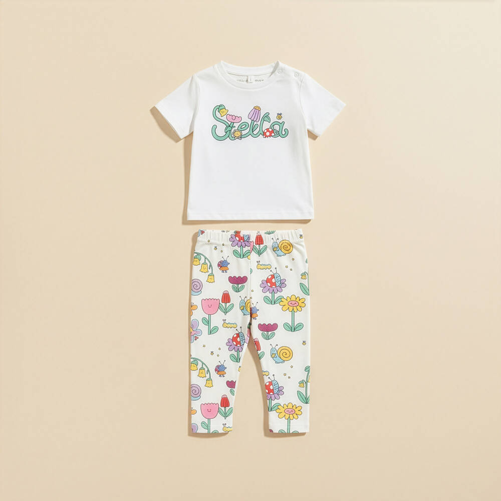 Stella McCartney Kids-تيشيرت قطن بشعار ستيلا فاين لون عاجي للبنات | Childrensalon