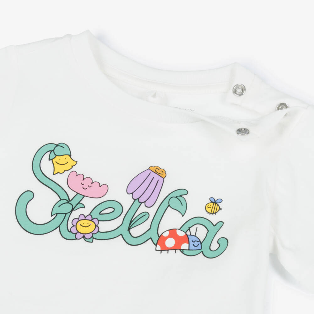Stella McCartney Kids-تيشيرت قطن بشعار ستيلا فاين لون عاجي للبنات | Childrensalon