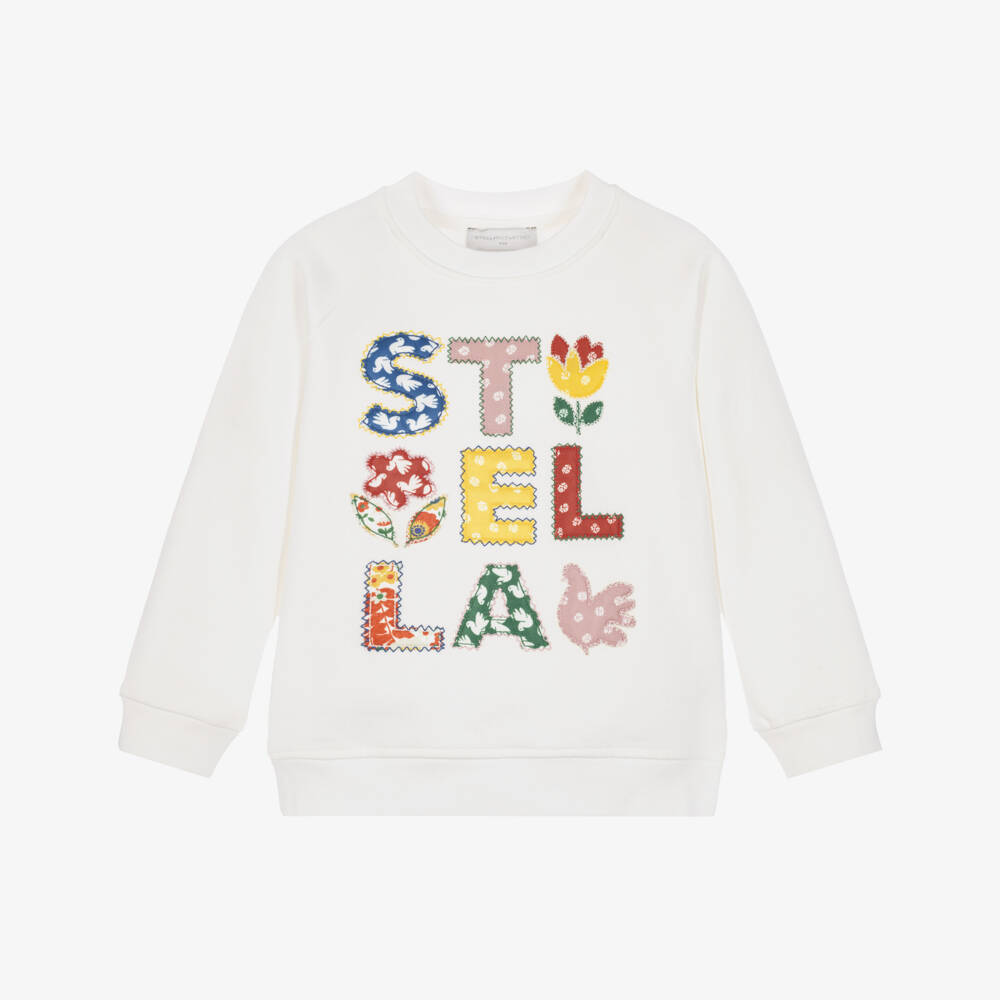 Stella McCartney Kids-Girls Ivory Cotton Sweatshirt with Colourful Logo | Childrensalon