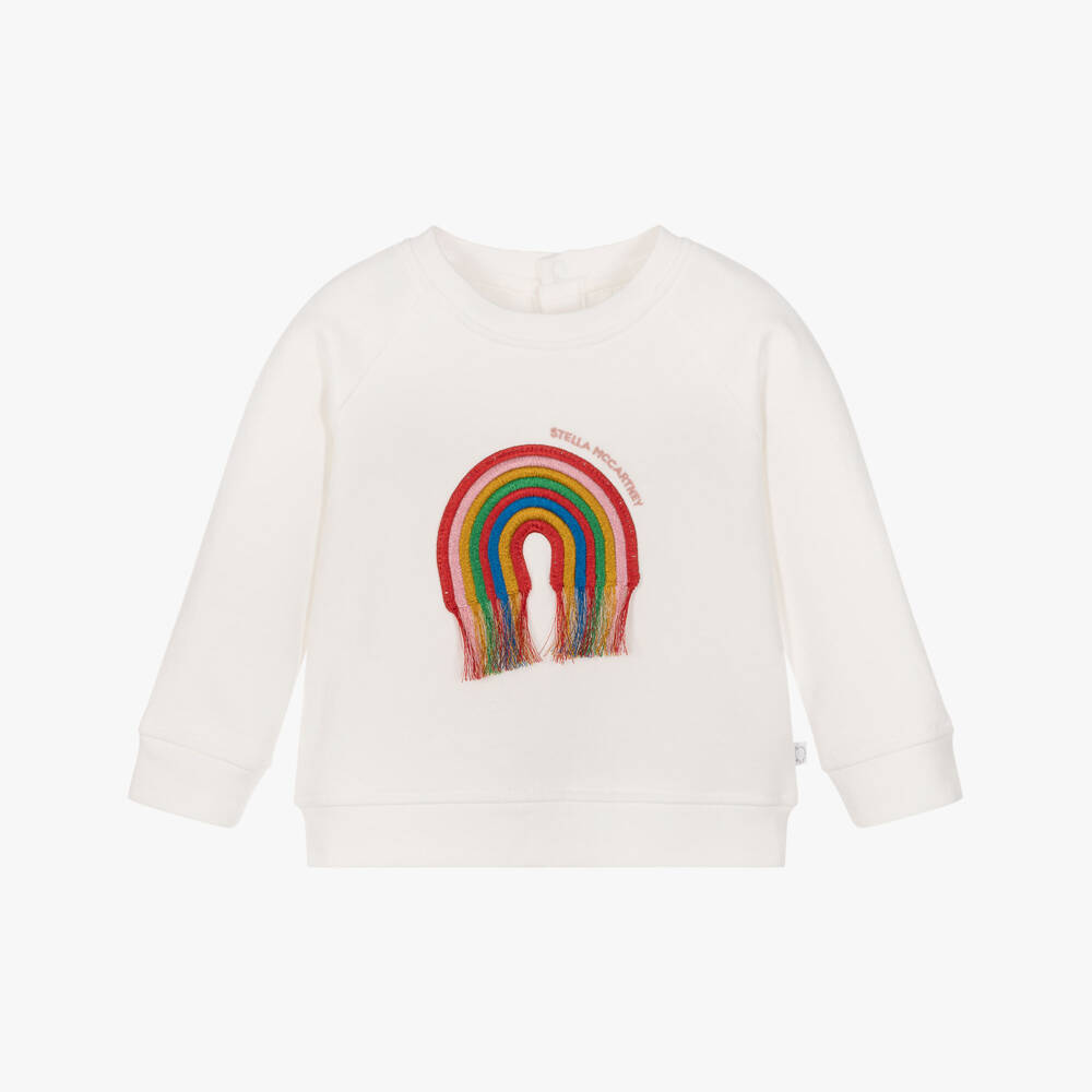 Stella McCartney Kids-Girls Ivory Cotton Sweatshirt with Rainbow Motif | Childrensalon