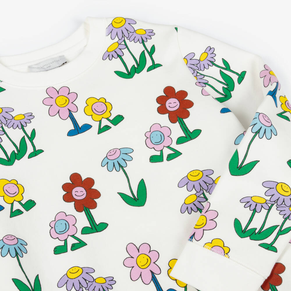 Stella McCartney Kids-سويتشيرت بطبعة ورود مبتسمة قطن لون عاجي للبنات | Childrensalon